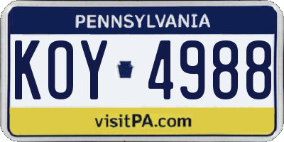 PA license plate KOY4988