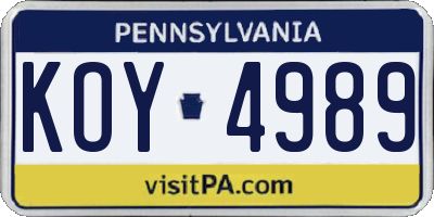 PA license plate KOY4989