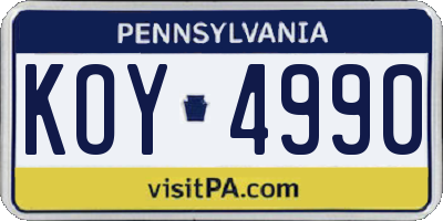 PA license plate KOY4990