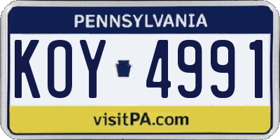 PA license plate KOY4991
