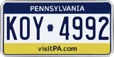 PA license plate KOY4992