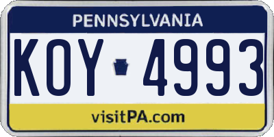 PA license plate KOY4993