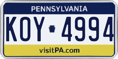 PA license plate KOY4994