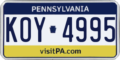 PA license plate KOY4995