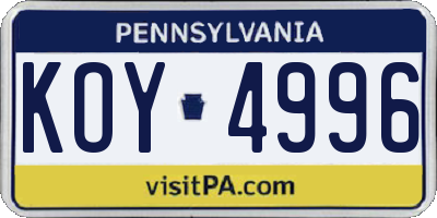 PA license plate KOY4996