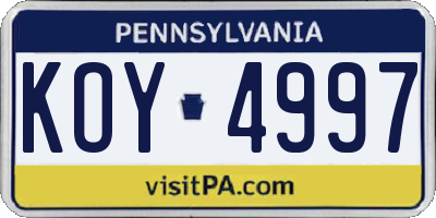 PA license plate KOY4997