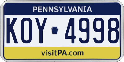 PA license plate KOY4998