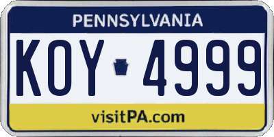PA license plate KOY4999