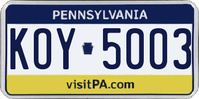 PA license plate KOY5003
