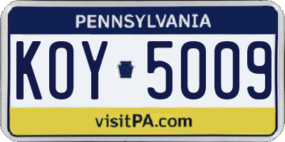 PA license plate KOY5009