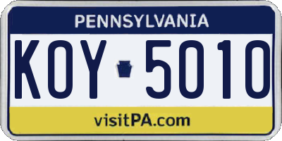 PA license plate KOY5010