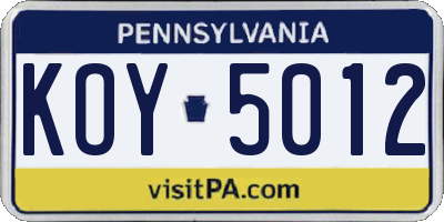 PA license plate KOY5012