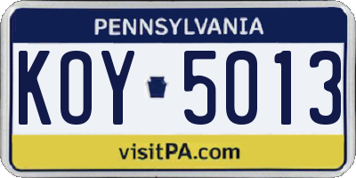 PA license plate KOY5013
