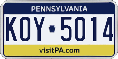 PA license plate KOY5014