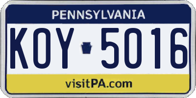 PA license plate KOY5016