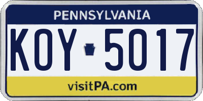 PA license plate KOY5017