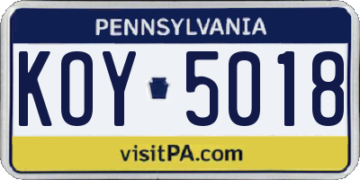 PA license plate KOY5018