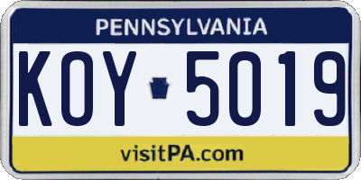 PA license plate KOY5019