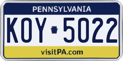 PA license plate KOY5022