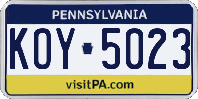 PA license plate KOY5023
