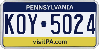 PA license plate KOY5024