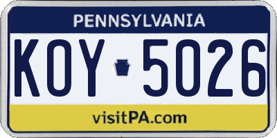 PA license plate KOY5026