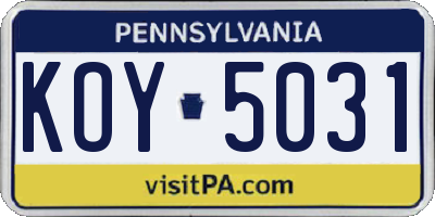 PA license plate KOY5031