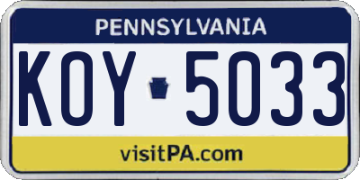 PA license plate KOY5033