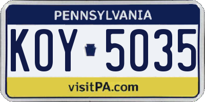 PA license plate KOY5035
