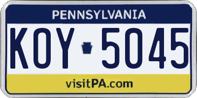 PA license plate KOY5045