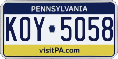 PA license plate KOY5058