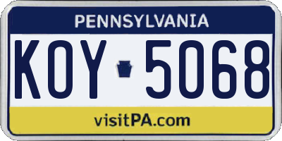 PA license plate KOY5068
