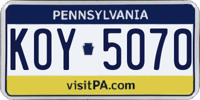 PA license plate KOY5070