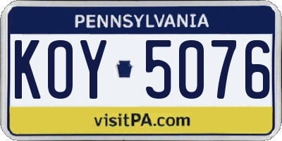 PA license plate KOY5076