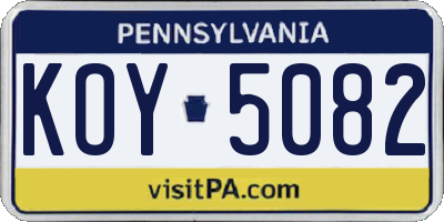 PA license plate KOY5082