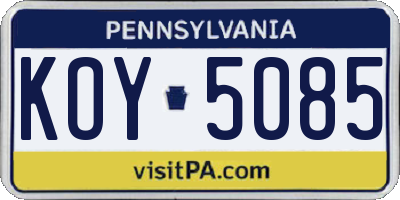 PA license plate KOY5085