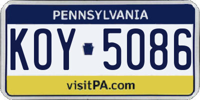 PA license plate KOY5086