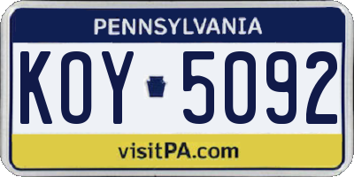 PA license plate KOY5092