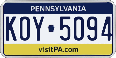 PA license plate KOY5094
