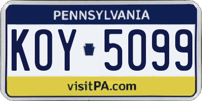 PA license plate KOY5099