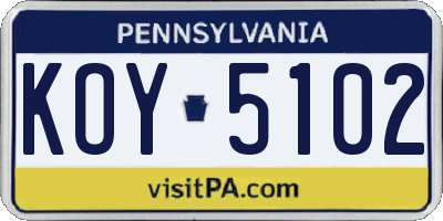 PA license plate KOY5102
