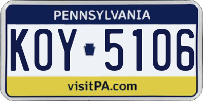 PA license plate KOY5106