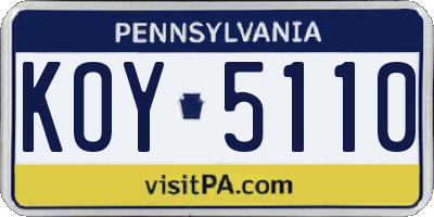 PA license plate KOY5110