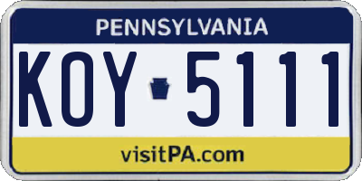 PA license plate KOY5111