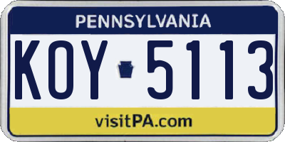 PA license plate KOY5113
