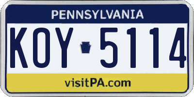 PA license plate KOY5114