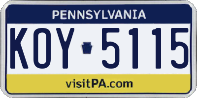 PA license plate KOY5115