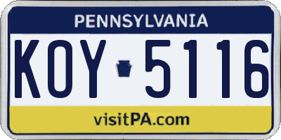 PA license plate KOY5116