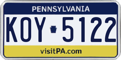 PA license plate KOY5122