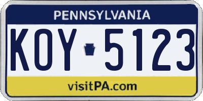 PA license plate KOY5123